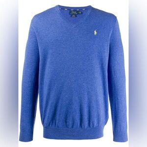 POLO RALPH LAUREN V-neck Pima Cotton Sweater In Blue